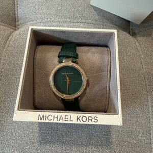 Brand new Michael Kors Gold-Tone crystal studded Watch with Green Dial and Strap